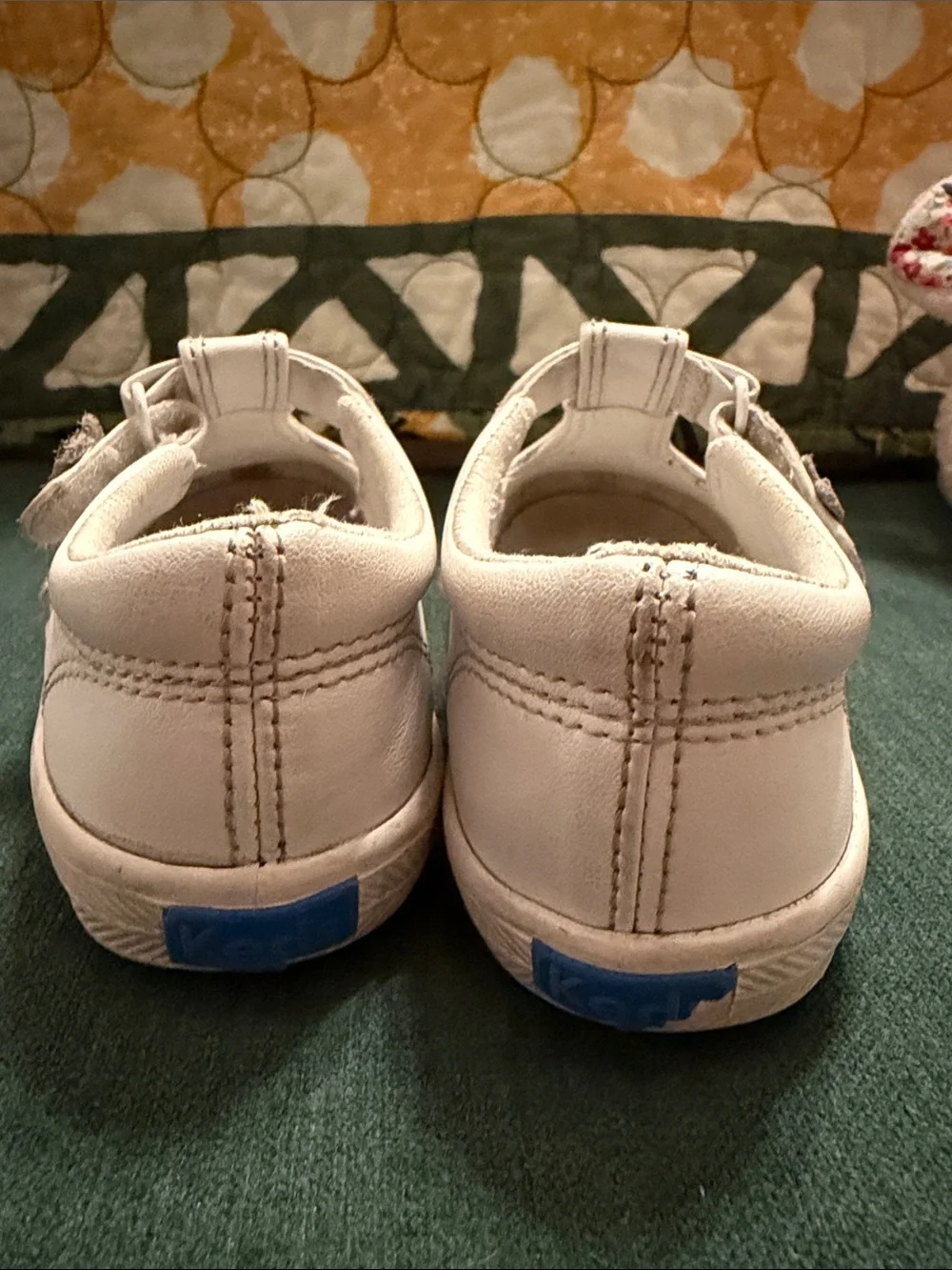Keds White Girls T-Strap Mary Jane Shoes with Floral Accent